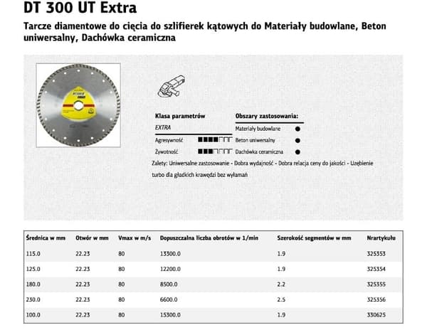 KLINGSPOR DIAMANT TURBO KLINGER 230 mm x 2,5 mm x 22,2 mm EKSTRA DT300UT, BETON