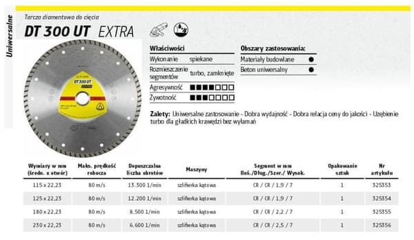 KLINGSPOR DIAMANT TURBO KLINGER 230 mm x 2,5 mm x 22,2 mm EKSTRA DT300UT, BETON