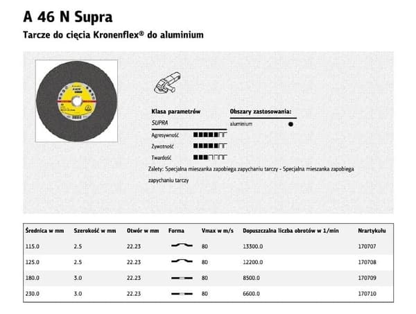 KLINGSPOR ALUMINIUMSKÆRESKIVE 230 mm x 3,0 mm x 22,2 mm A46N Supra