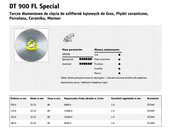 KLINGSPOR HEL DIAMANTSKIVA 200 mm x 1,6 mm x 30 mm DT900FL SUPRA, GRES, SPECIAL, TORR, VÅT