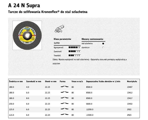 KLINGSPOR METAL SLIPEPISKE 230 mm x 6,0 mm x 22,2 mm A24N Supra INOX