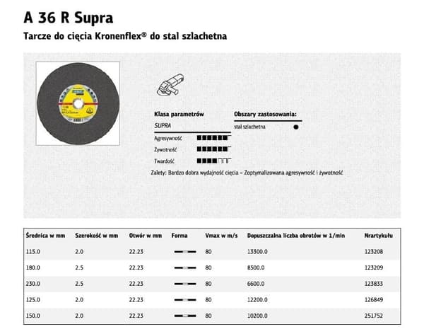 KLINGSPOR METALSKÆRESKIVE 125 mm x 2,0 mm x 22,2 mm A36R Supra INOX