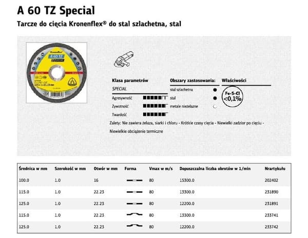 KLINGSPOR METALSKÆRESKIVE 115 mm x 1,0 mm x 22,2 mm A60 TZ Special