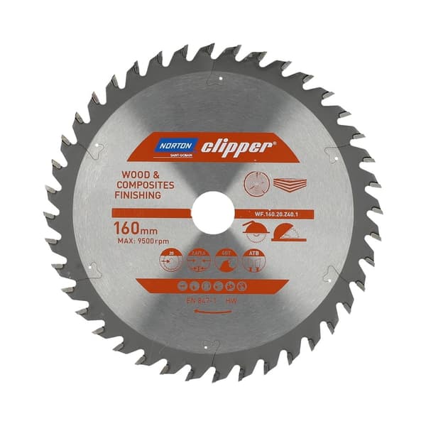 NORTON PYÖRÖSAHA 160 mm x 20 mm x 40 oz PUU JA KOMPOSIITTIT ATB (2,6 / 1,6)