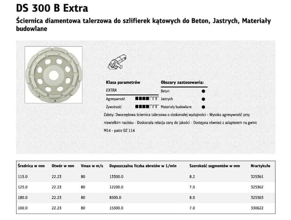 KLINGSPOR DIAMANTSLIBESKIVE TIL BETON, DS300B 125 mm x 22,2 mm SEGMENTERET
