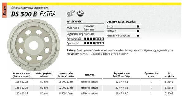KLINGSPOR DIAMANTSLIBESKIVE TIL BETON, DS300B 125 mm x 22,2 mm SEGMENTERET