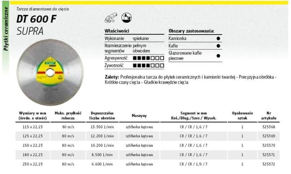 KLINGSPOR FULD DIAMANTSKIVE 125 mm x 1,6 mm x 22,2 mm DT600F SUPRA, TIL KERAMIK
