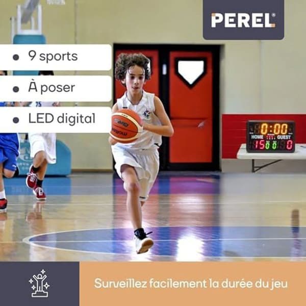 Perel digital poängtabell, elektronisk visningstavla, sport, med sporttimer, för inomhus och utomhus.