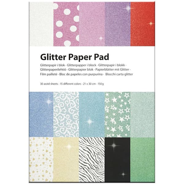 Glitterpapper i block - A4 - 150 g - 30 ark