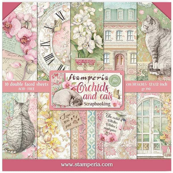 Paper Pad Stamperia - Orchids and Cats - 12x12 Tum