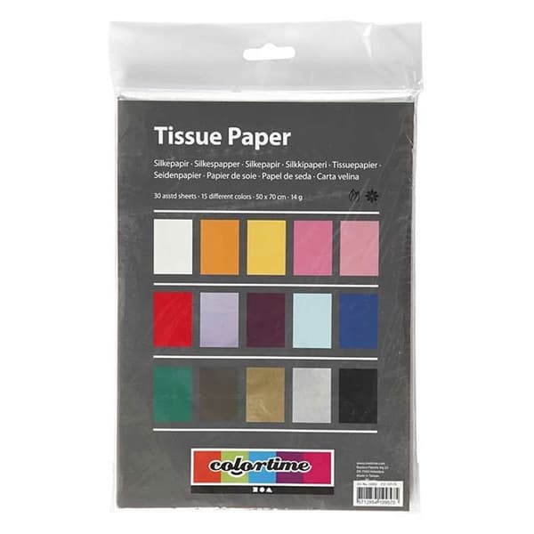 Silkpapper - Assortiment - 50 x 70 cm - Blandade färger - 30 st - Blandet