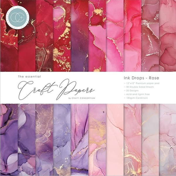 Paper Pad 12x12 - Craft Consortium - Ink Drops Rose