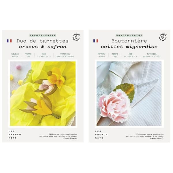 Gör-det-själv-papperslåda - Bröllop - 2 blommiga hårspännen + 1 Boutonniere