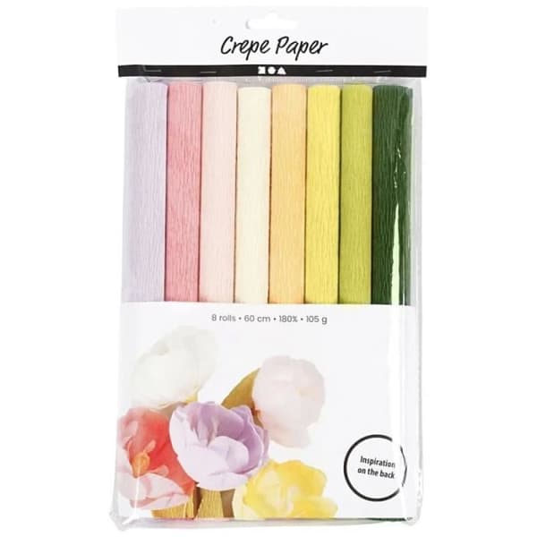 Sortiment av crepepapper - Pastellfärger - 25 x 60 cm - 8 rullar