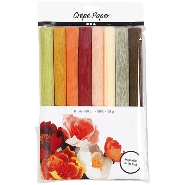 Sortiment av crepepapper - Höstliga pastellfärger - 25 x 60 cm - 8 rullar