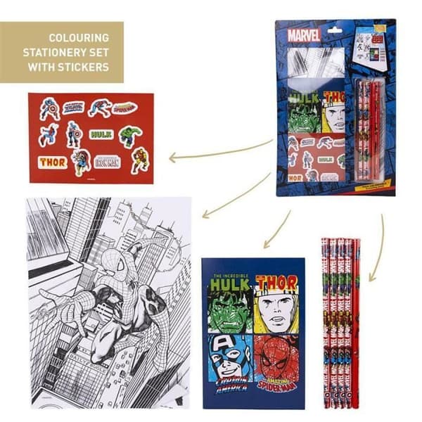 CERD LIFE'S LITTLE MOMENTS Avengers Coloring Stationery Kit - med komisk design - Innehåller 5 pennor, klistermärken och anteckningsbok