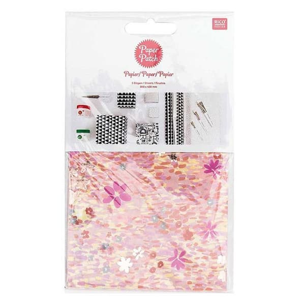 Dekorativt papper - RICO DESIGN - Blommor fält - Rosa och koppar - 30 x 42 cm - 3 st