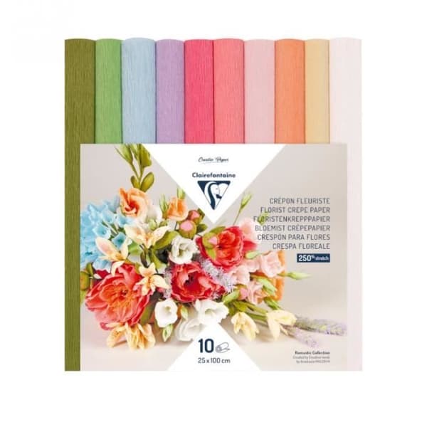 Set med 10 rullar av 'Clairefontaine' pastell florist crepe 25 cm x 100 cm