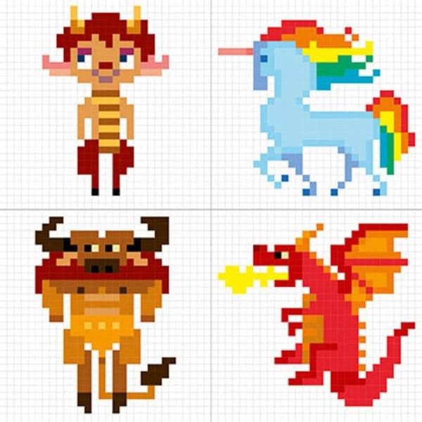 Färglägg Graffy Pixel - Fantasy Creatures - 24 sidor