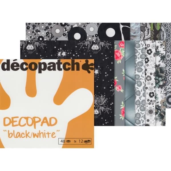 Décopatch pappersdyna - DECOPATCH - Decopad svart och vitt - 48 ark - 14,5 x 14,5 cm - Idealisk för dekoration