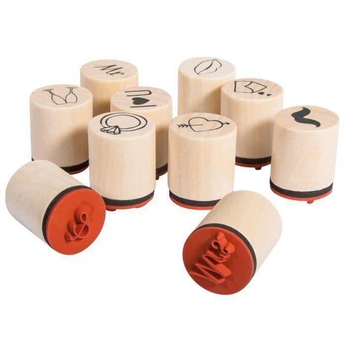 Kit med mini trästämplar Ø 2-2,5 cm - Bröllopsinbjudan