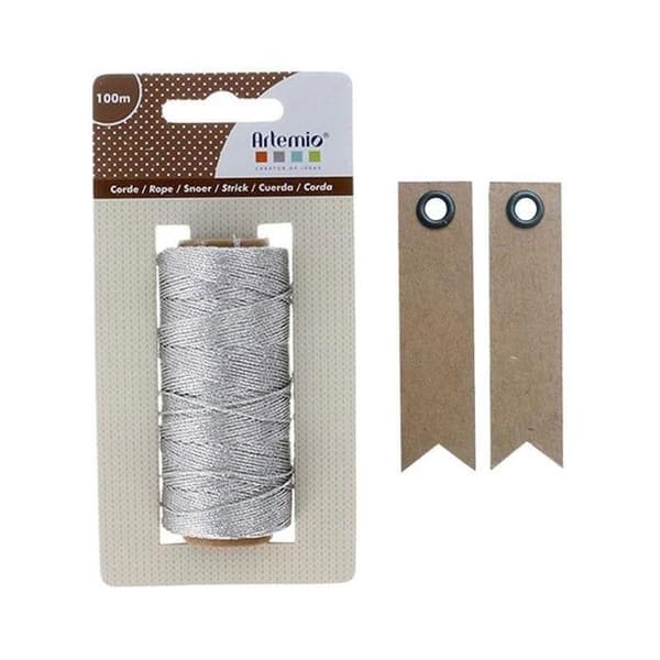Silvergarn 100 m + 20 vimpel kraftetiketter