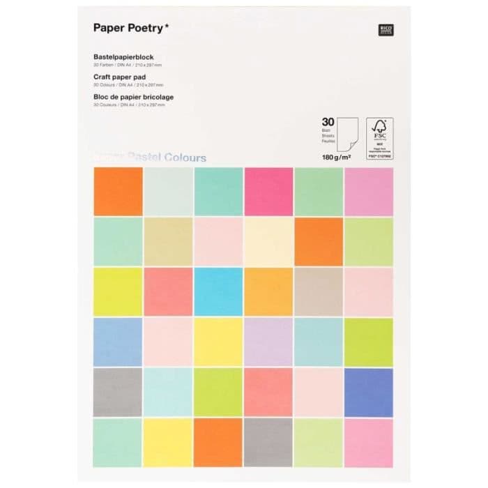 Rico Design Plain Scrapbook Paper Pad - Pastellfärger - A4-storlek - 30 ark