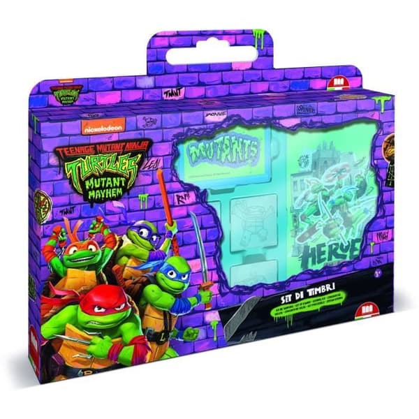 Frimärkslåda - MULTIPRINT - 7884 - Ninja Turtles - 7 st trä- och latexstämplar, Giotto-markörer, målaralbum