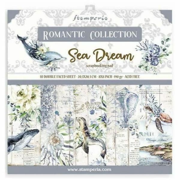 Stamperia set med dubbelsidiga papper 20x20 cm Sea Dream (10 st), papper, tryckta, scrapbooking