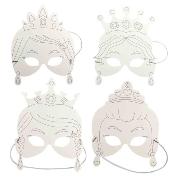 Vita prinsessmasker i kartong 17 x 35 cm x 4 st - MegaCrea {färg}