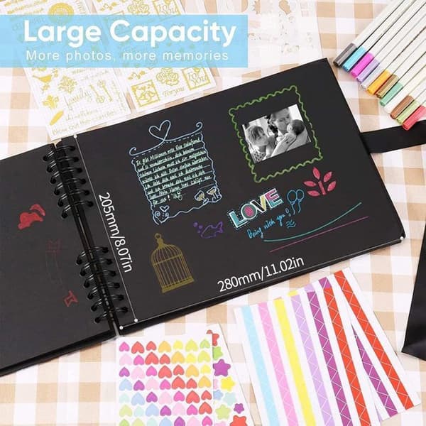 DIY Scrapbooking Photo Album - Traditionell Scrapbook Book Memories Album - 80 sidor, svart - Presenter för barn Bröllopsresor