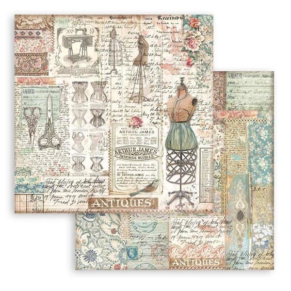 Stamperia - SBBL150 - Set med 10 ark scrapbookingpapper 30,5 x 30,5 cm - Antik marknad, 0, 30,5x30,5cm