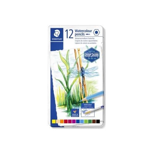 STAEDTLER - färgpenna - gul, röd, vinröd, blå, blekblå, orange, persika, grön, pilgrön, rödviolett, van dyke-brun, svart (paket om 12)