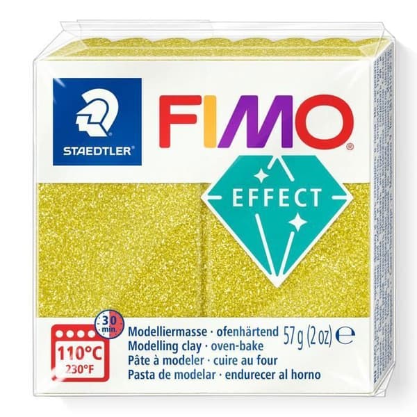 Polymerlera - FIMO - Guldglitter - 57g - Mjuk och formbar - Gräddning 30 min vid 110°C