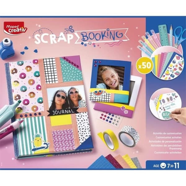 Scrapbooking box - MAPED - Komplett kit med mer än 50 tillbehör - Ålder 7+