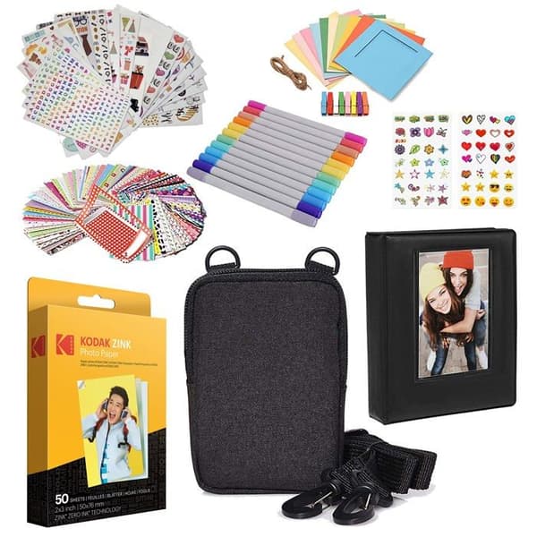 Kodak - AMZROD2X3ACKT1 - Paket med 50 ark fotopapper 5,1 x 7,6 cm med fotoalbum, fodral, klistermärken, markörer