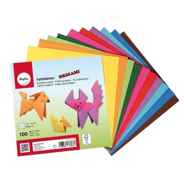 Rayher Hobby Rayher origami papper dubbelsidiga broschyrer FSC Mix Credit paket med 100 origami ark i 10
