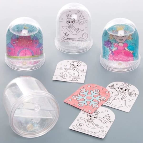Baker Ross Snow Princess Color-In Snow Globe Kit (kartong med 4) - Konst och hantverk för barn - AT168