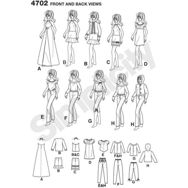 Simplicity Patterns Simplicity 11 1/2 Fashion Dock Kläder-En storlek - U04702OS
