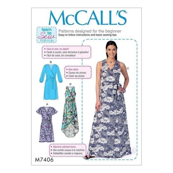 McCalls Mönster 7406 A5 Klännings- och Bälte Mönster, Papper, Flerfärgad, Storlekar 614 - M7406A50