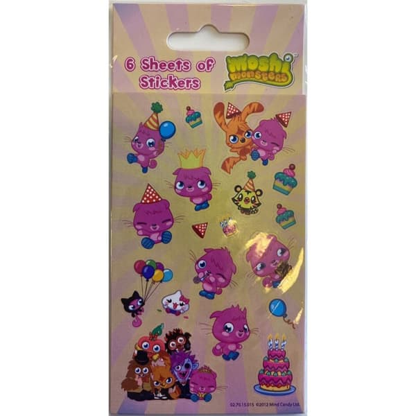 Moshi Monsters Poppet Sticker Sheet (Pack of 6) Pink/Yellow One Size
