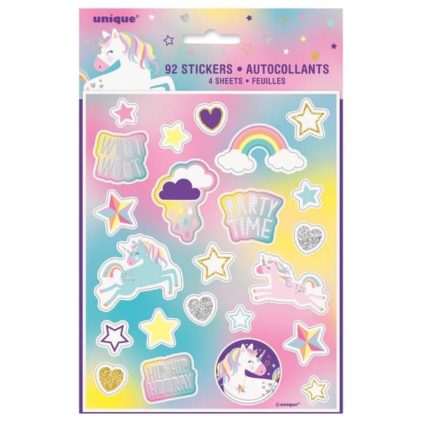 Unique Party Unicorn Stickers (Pack of 92) Multicoloured One Size