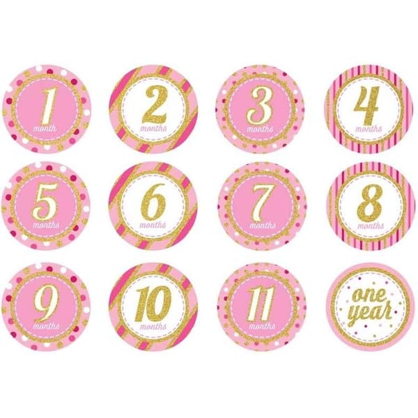 Creative Party Decor Milestone Monthly Glitter Stickers (Pack of 12)