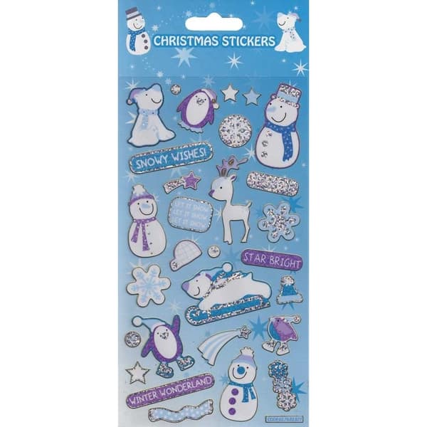 Paper Projects Reusable Sparkling Christmas Stickers Blue/White One Size