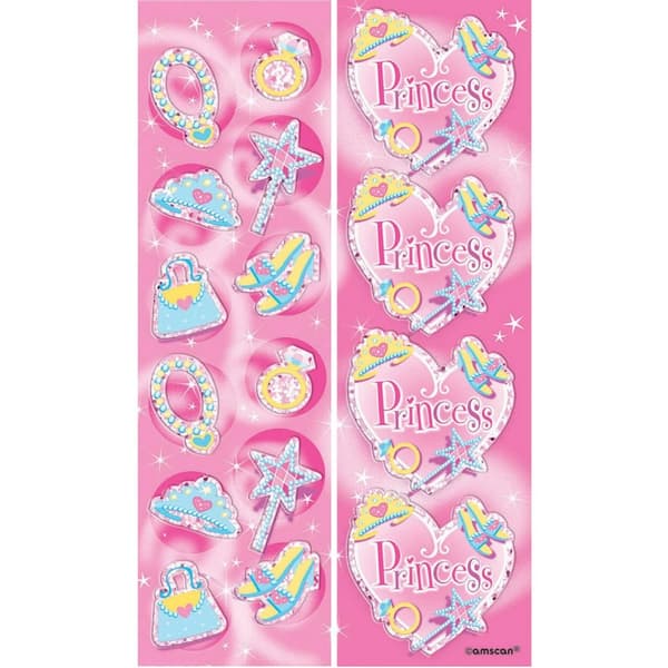 Amscan Princess Sticker Sheet (Pack of 8) Pink One Size
