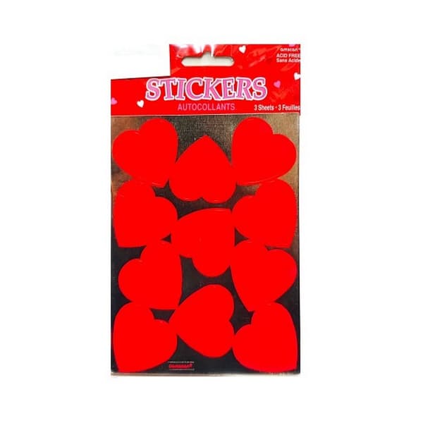 Amscan Heart Sticker Sheet (Pack of 3) Red One Size