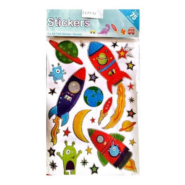 Foil Outer Space A4 Stickers (Pack of 75) Multicoloured One Size