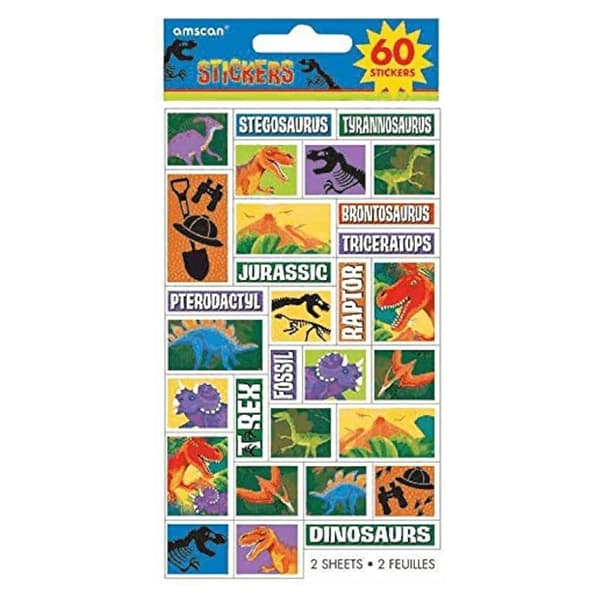 Amscan Prehistoric Dinosaur Stickers (Pack of 60) Multicoloured One Size
