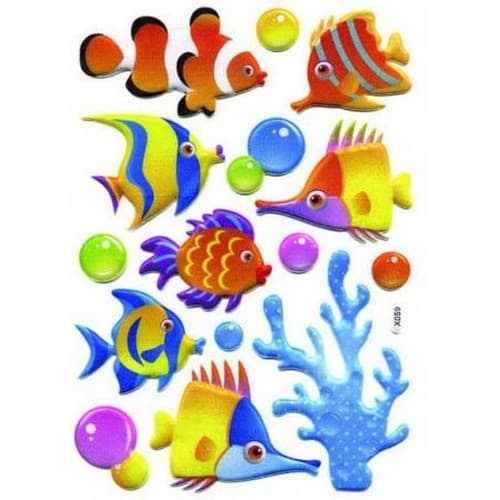 Fisk Puffy Klistermärken Yellow/Orange/Blue One Size