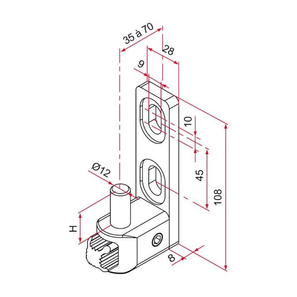 GJÄRN MULTIFIX L JUSTERING FRÅN 35 TILL 70MM PIVOTT Ø12MM - TIRARD - NA619027